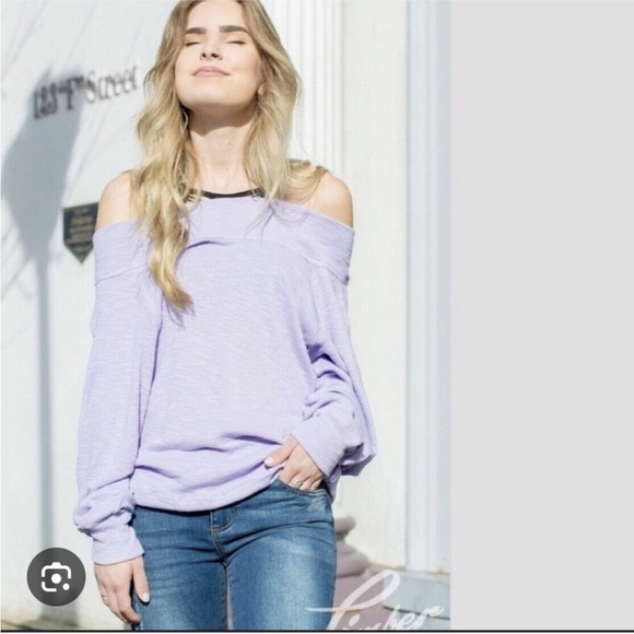 Free People Lavender Off-the-Shoulder Sweater - Picture 1 of 4
